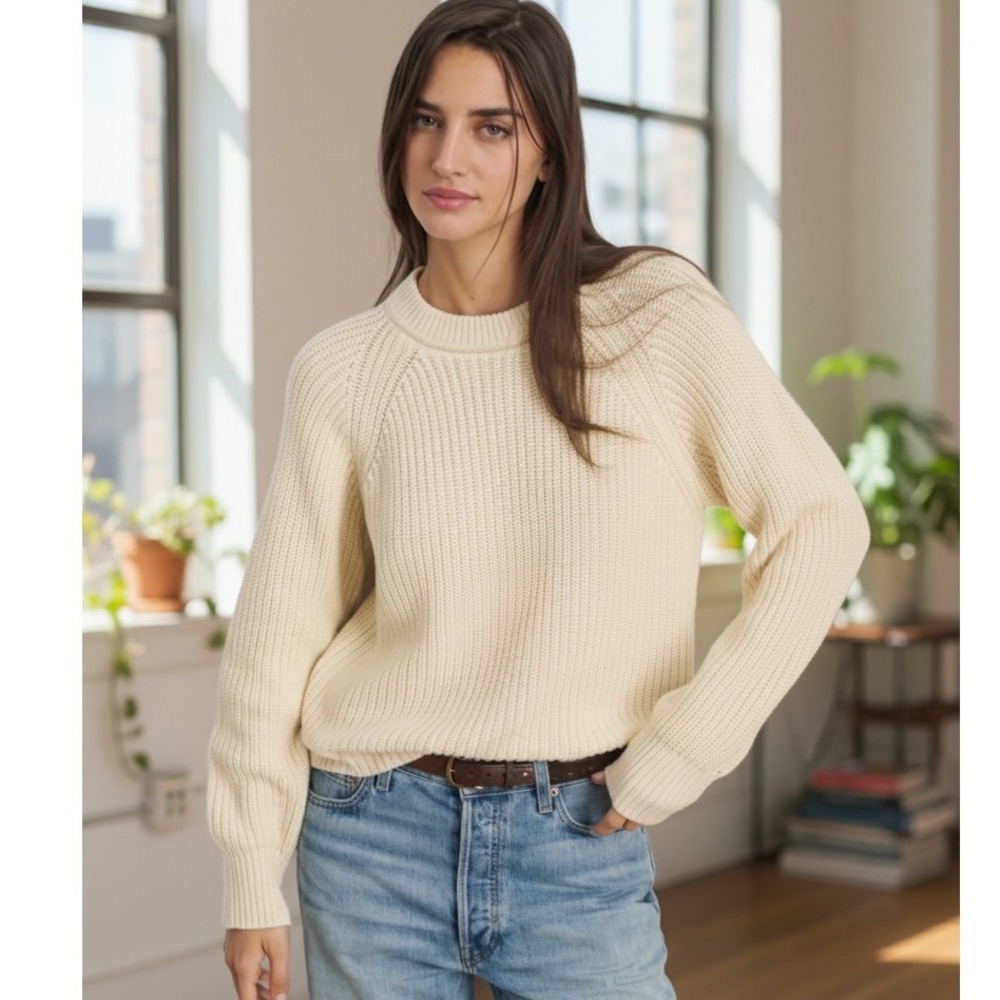 Alex Mill Amalie Cotton Cashmere Ribbed Crewneck Sweater Ivory Womens Medium